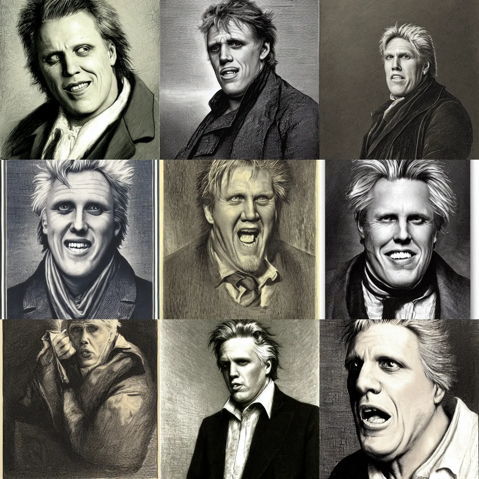 Prompt: Gary Busey by Gustave Dore