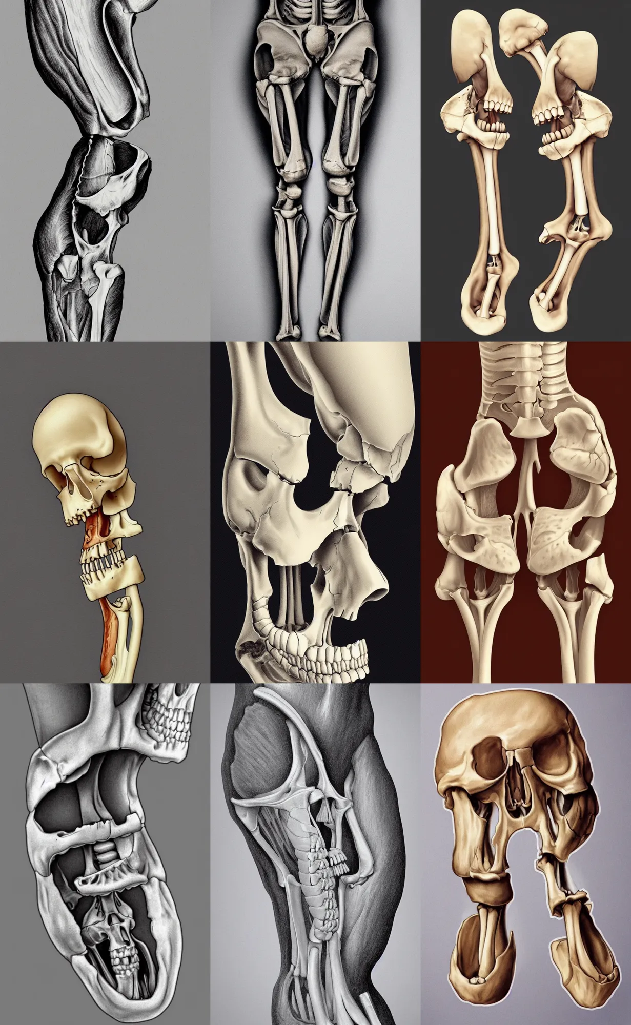 Prompt: ultra realistic portrait of femur bone thighbone, skeleton