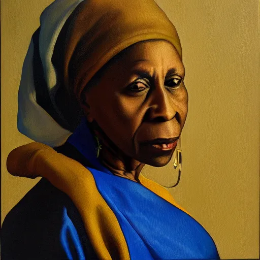 Image similar to oil painting portrait of afeni shakur, oil on canvas, johannes vermeer