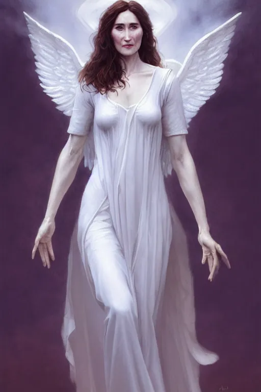 Prompt: carice van houten as a heavenly angel, anatomy, only two hands, highly detailed, digital painting, artstation, concept art, smooth, sharp focus, illustration, unreal engine 5, 8 k, art by art by artgerm and greg rutkowski and edgar maxence