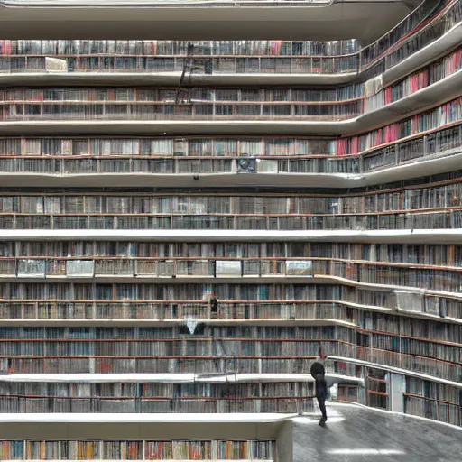 Prompt: a giant library built in brutalist architecture, diverse unique building geometry full of shapes and corners