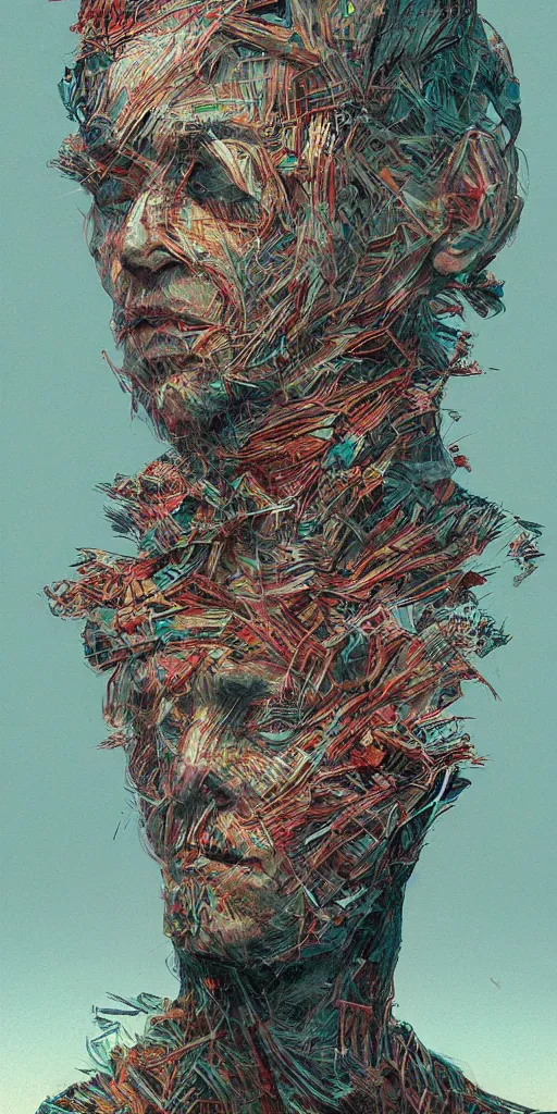 Image similar to portrait of a one man in the style of android jones and zdzislaw beksinski