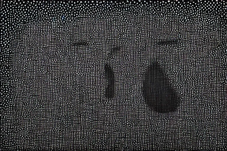 Image similar to face made out of mist, faceless people dark, dots, drip, stipple, pointillism, technical, abstract, minimal, style of francis bacon, asymmetry, pulled apart, cloak, hooded figure, made of dots, abstract, balaclava