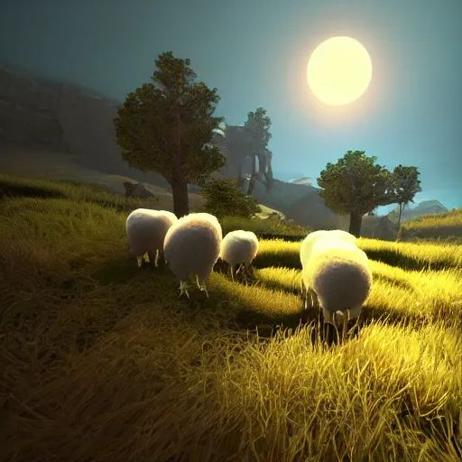 Image similar to “unreal engine sheep golden light”