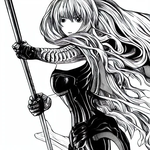 Prompt: griffith from berserk, black and white