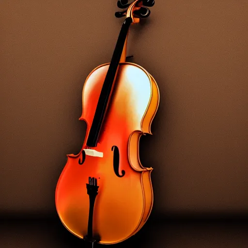 Prompt: cello. photograph of a symmetrical cello, room background, warm wood tones, golden hour window lighting, 4k 8k ultra realistic hyperrealistic octane render