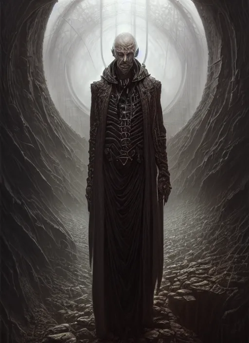 Image similar to portrait shot of a dark evil wizard in a scenic dystopian environment, intricate, elegant, highly detailed, centered, digital painting, artstation, concept art, smooth, sharp focus, illustration, artgerm, tomasz alen kopera, peter mohrbacher, donato giancola, joseph christian leyendecker, wlop, boris vallejo