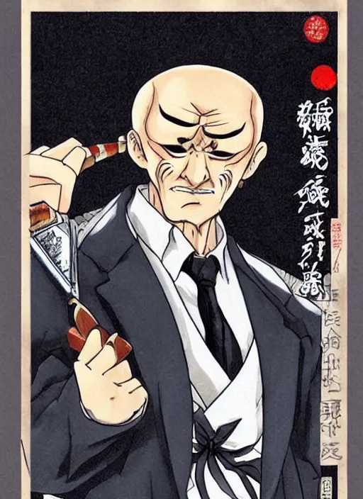 Image similar to heihachi!!!!!!! mishima dressed formally, smoking a cigar, drawn in the style of keisuke itagaki, manga illustration, tekken