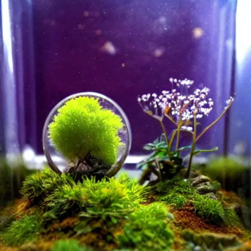 Image similar to a cute tiny world in a closed terrarium