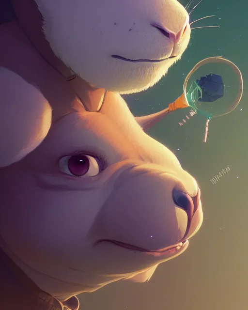 Image similar to highly detailed vfx portrait of a cute, happy big chungus, stephen bliss, unrealengine, greg rutkowski, loish, rhads, beeple, makoto shinkai and lois van baarle, ilya kuvshinov, rossdraws, tom bagshaw,