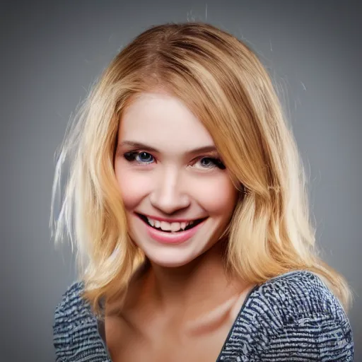 Prompt: photo of beautiful blonde girl smiling at the camera