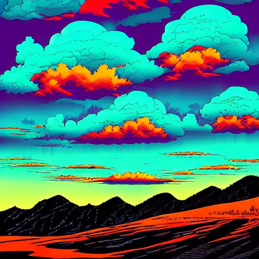 Prompt: Clouds at sunset by Dan Mumford