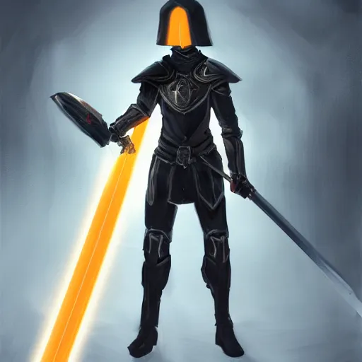 Image similar to portrait of an teenager in black ceremonial armor with a glowing black laser sword, D&D, fantasy, elegant, hopeful, muscular, highly detailed, digital painting, artstation, concept art, smooth, sharp focus, illustration