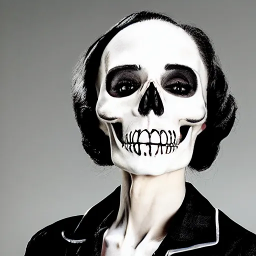 Image similar to a headshot of skeleton as a a pin - up model