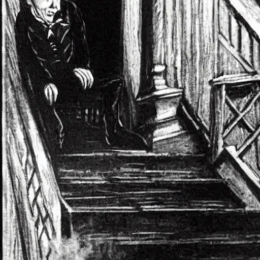 Prompt: count orlok smoking weed on the stairs