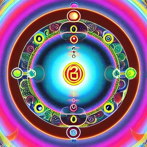 Image similar to all chakras align in the universal god form that floats suspended in time and space above the all knowing eye which controls the ebb and flow of tangible atomic illusion