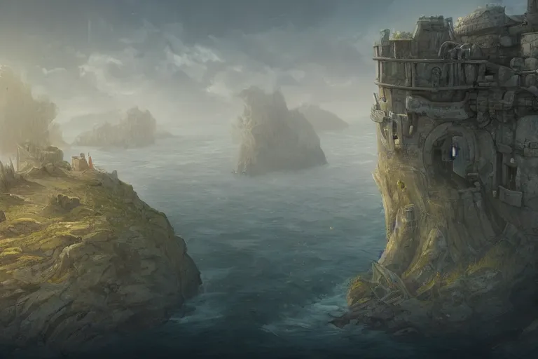 Prompt: coastal fortress, cinematic, by jorge jacinto, artstation