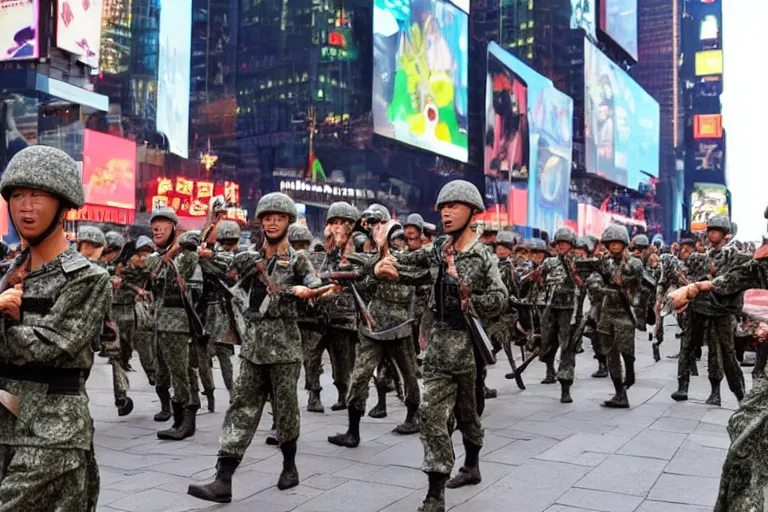 Image similar to chinese army fighting on time square