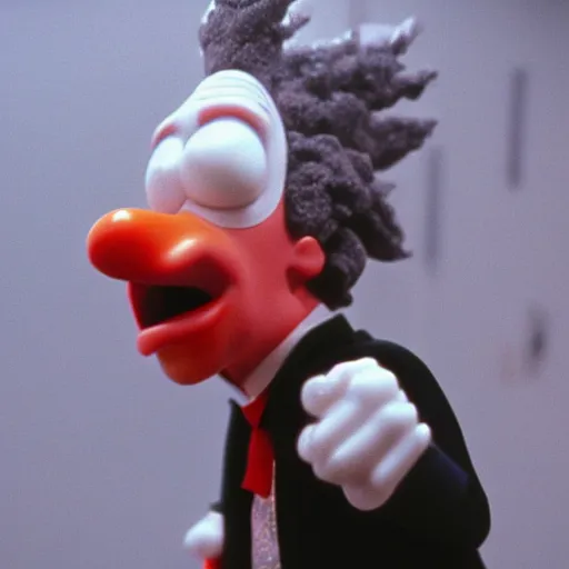 Prompt: still image of krusty the clown from the simpsons in the dark knight, cinematic, anamorphic, 8 0 mm f / 2. 8 l, 3 5 mm film, movie