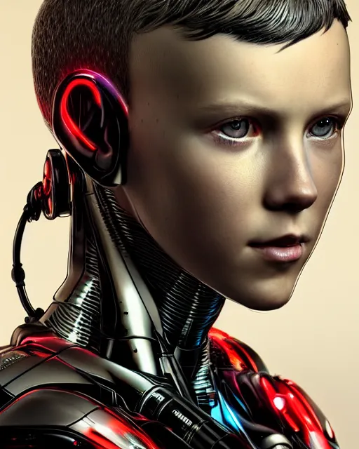 Image similar to Portrait of cyborg Millie Bobby Brown by Yoji Shinkawa, octane render