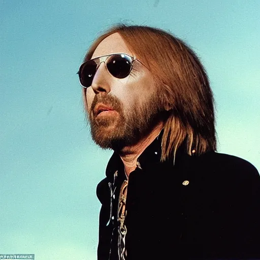 Prompt: Tom Petty free falling in the sky, photorealistic, intricate facial detail, scared, sharp features