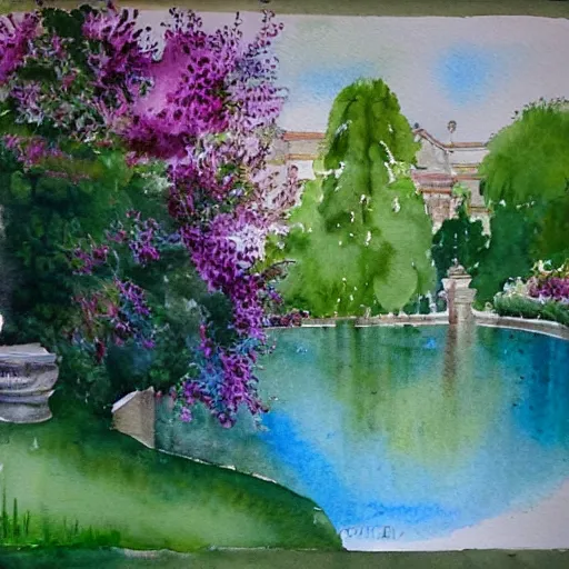 Prompt: italian gardens watercolors