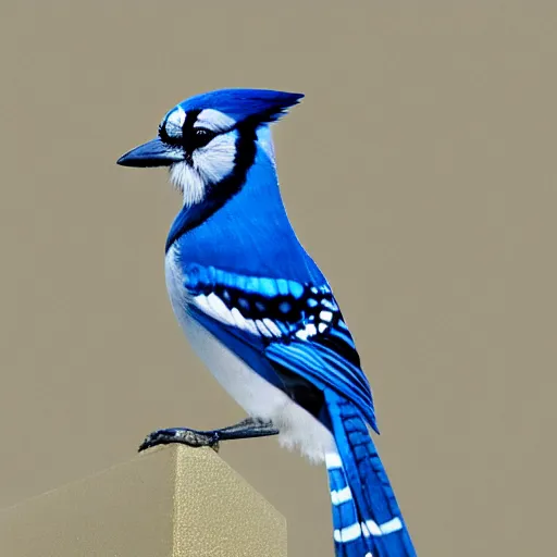 Prompt: photo of blue jay wearing leather jacket