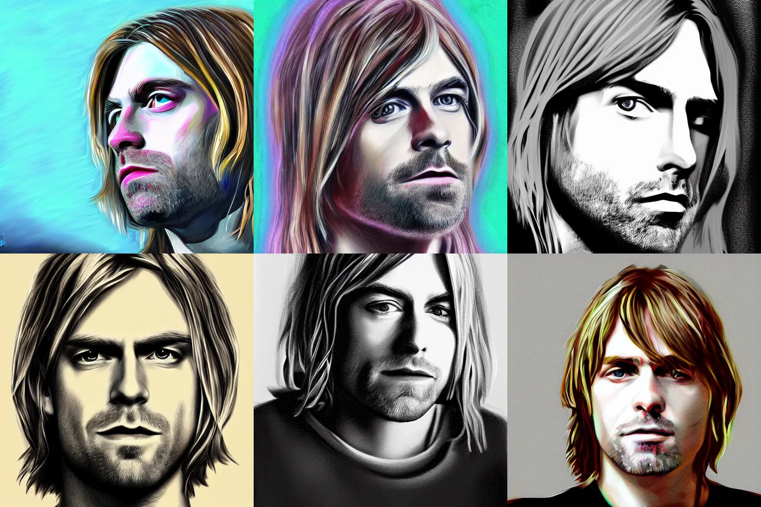Prompt: kurt cobain, portrait, profile, digital paint, realistic