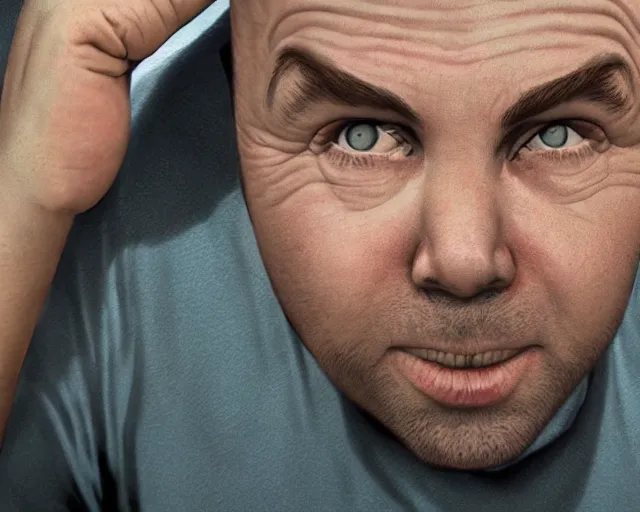 Prompt: karl pilkington, character art, by various concept artists, redshift render, hyperrealistic face, photorealistic render