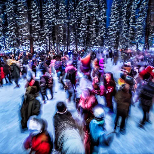 Image similar to Chukchee crowded rave in tundra, hyperrealistic photo