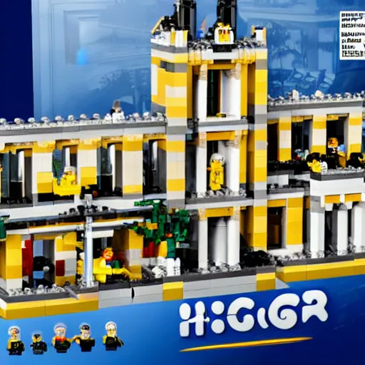 Image similar to mar a lago fbi raid lego set, in style of lego advertisement