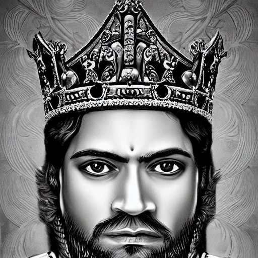 Prompt: Award Winning Highly Detailed Portrait Photo of beautiful Mythological King Royally with hyper-defined features