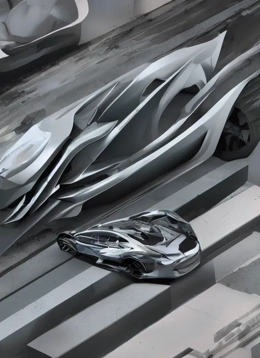 Image similar to sci - fi organic sport car exterior 3 d realistic render in the coronation of napoleon painting sci - fi wall zaha hadid structure