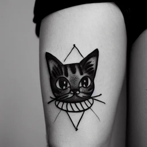 Image similar to stick and poke tattoo of a cat, black and white tattoo, linework