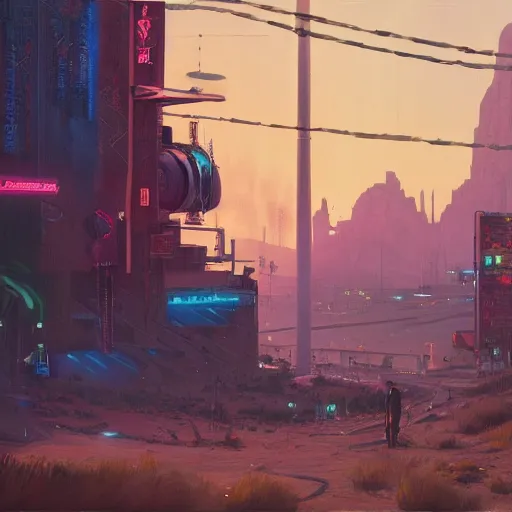 Image similar to cyberpunk wild west, high detail, simon stalenhag