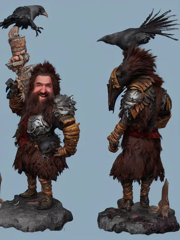 Prompt: Jovial High Fantasy Dwarf with his Raven, RPG Portrait Reference, Oil Painting, Trending on Artstation, octane render, Insanely Detailed, 8k, HD