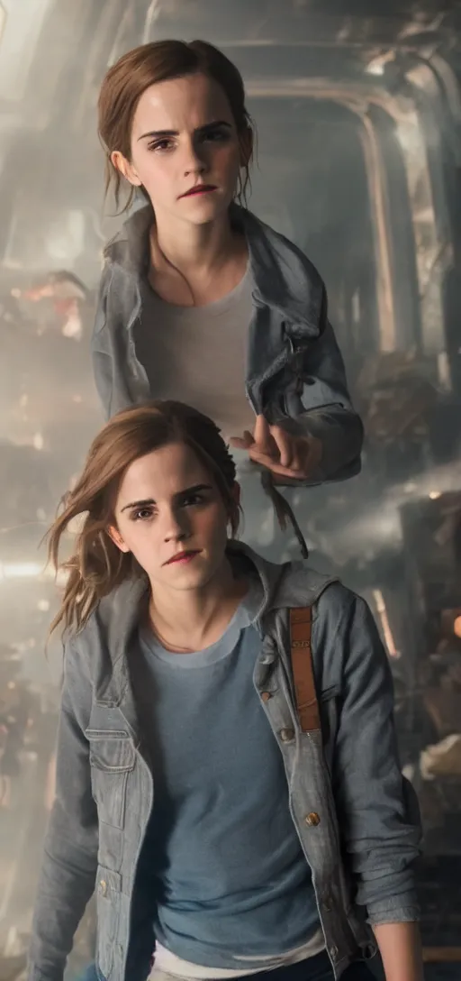 Image similar to Emma Watson in Ready Player One, XF IQ4, 150MP, 50mm, F1.4, ISO 200, 1/160s, natural light