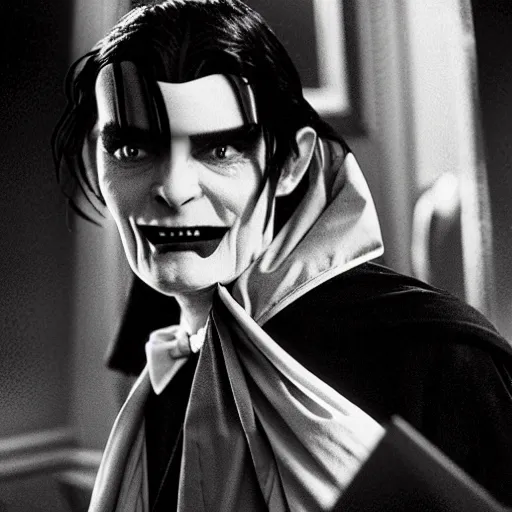 Prompt: charlie sheen as dracula in the 1 9 2 2 film, black and white