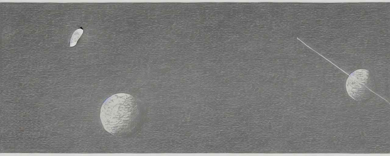 Image similar to A drawing of the moon with a rocket flying away, by Sol LeWitt