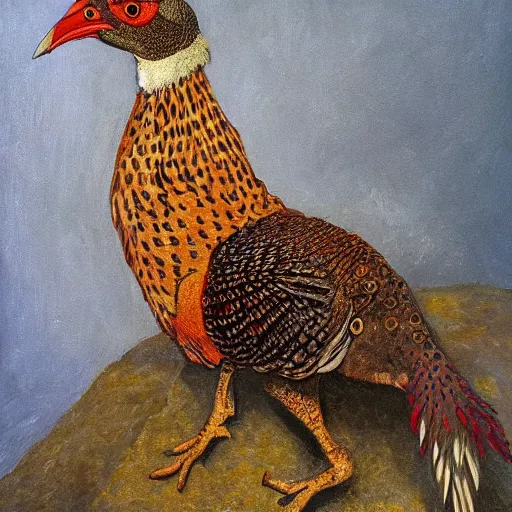 Prompt: Pheasant holding a sword, by lily seika jones , rivuletpaper art, very detailed, shot in canon, by Viktor Vasnetsov, oil painting, harsh fairy tale, soft style, hyperrealism, beautiful, high resolution, trending on artstation, steps 50