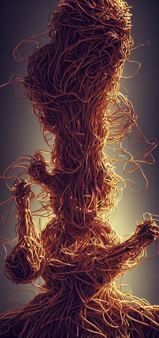 Image similar to spaghetti monster, cinematic lighting, 8k, artstation