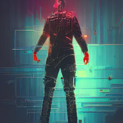 Image similar to cyberpunk volodymyr zelensky as the leader of a futuristic communist nation, cybernetics, sharp lines, digital, artstation, colored in