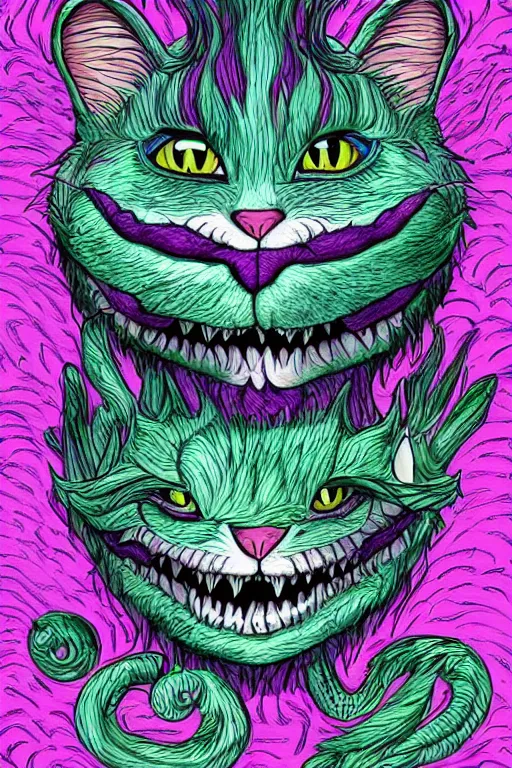 Image similar to cheshire cat, art by brian miller, colorful, illustration, highly detailed, simple, no jagged lines, smooth