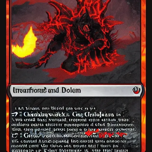 Image similar to a highly detailed red and black obsidian volcanic goblin, like magic the gathering, goblin chainwalker, with a volcano in the background ” w 7 6 8