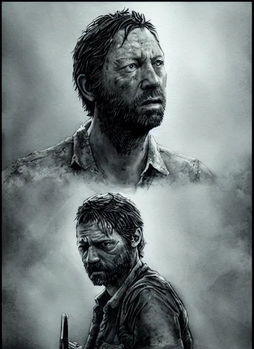 Image similar to portrait, Tom Yorke in the Last of US universe, watercolor, dramatic lighting, cinematic, establishing shot, extremely high detail, foto realistic, cinematic lighting, pen and ink, intricate line drawings, by Yoshitaka Amano, Ruan Jia, Kentaro Miura, Artgerm, post processed, concept art, artstation, matte painting, style by eddie mendoza, raphael lacoste, alex ross