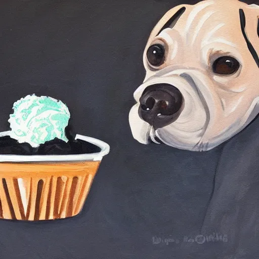 Image similar to painting of a dog eating ice cream