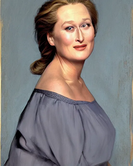 Prompt: portrait of a young meryl streep by normal rockwell