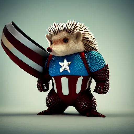 Image similar to Hedgehog captain America, artstation, octane render
