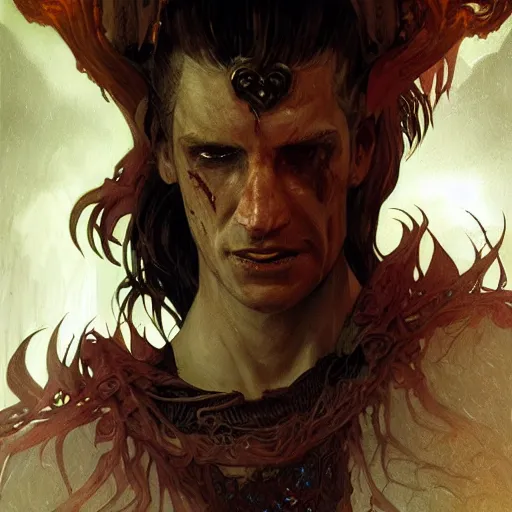 Image similar to An epic fantasy comic book style portrait of a male necromancer, castle setting, horror movie lightning, intricate, elegant, highly detailed, digital painting, artstation, concept art, matte, sharp focus, illustration, art by Artgerm and Greg Rutkowski and Alphonse Mucha