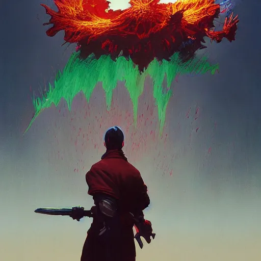 Prompt: 4k headshot of Spawn from Macfarlane comics , killing with green fire by Craig Mullins, ilya kuvshinov, krenz cushart, epic , artgerm trending on artstation by Edward Hopper and Dan Mumford and WLOP and Rutkovsky, beksinski carl spitzweg moebius and tuomas kocar, intricate artwork by caravaggio, Unreal Engine 5, Lumen, Nanite , 4K headshot of godlike clown with defined arms and open hands and bloody clothes with giant mandala wings , intricate face , flawless anime cel animation by Kentaro Miura, psychedelic , highly detailed upper body , professionally post-processed , beautiful, scary, symmetry accurate features, epic, octane rendered, anime masterpiece, accurate